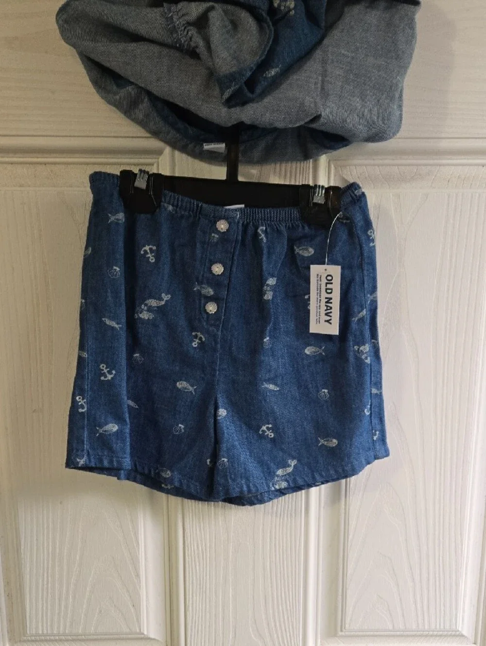 Old Navy Blue Denim Tank & Shorts Set with White Nautical Prints